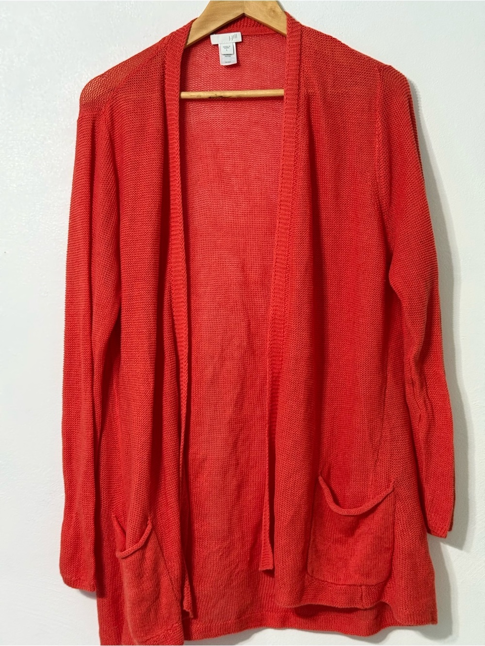 J. Jill Open-Front Orange Cardigan Sweater linen blend flaw